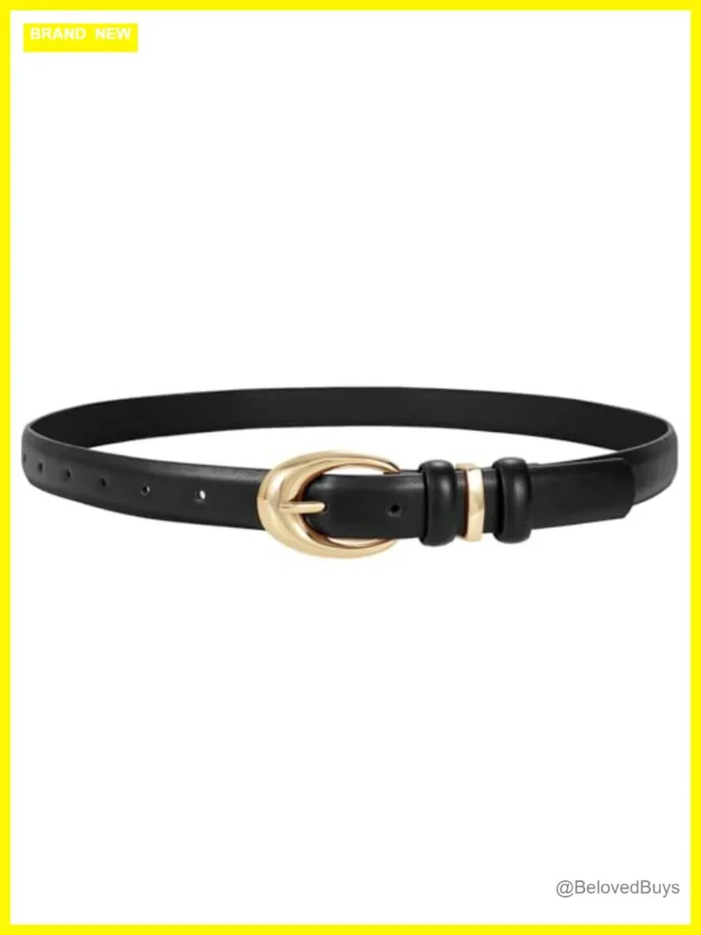 Women's Faux Leather Belt with Gold Buckle for Jeans, Pants & Dresses